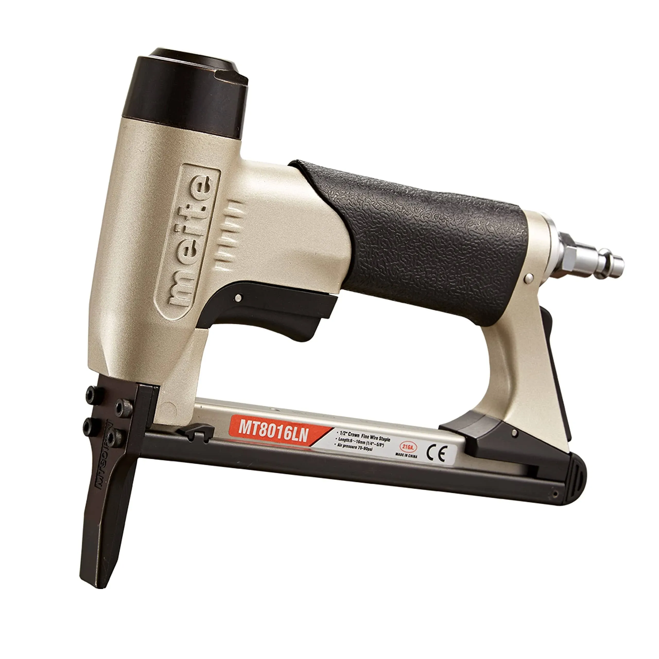 Meite MT8016LN Pneumatic Upholstery Stapler Air Staple Gun with Long Nose, Uses 21 Gauge 80 Series Staples