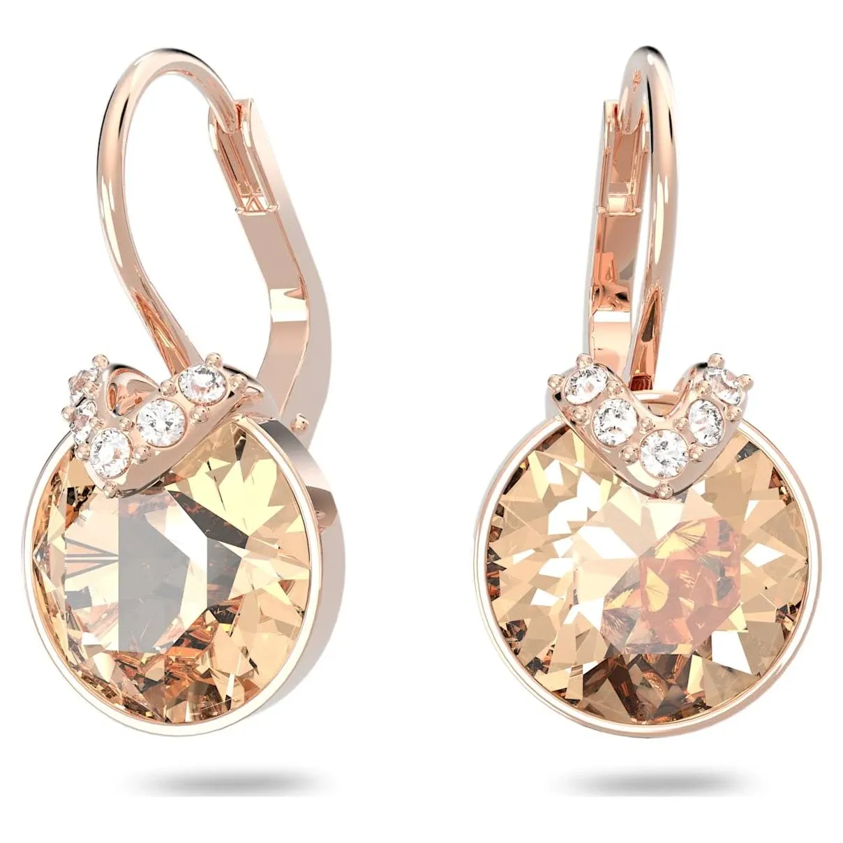 Bella V drop earrings, Round cut, Gold tone, Rose gold-tone plated