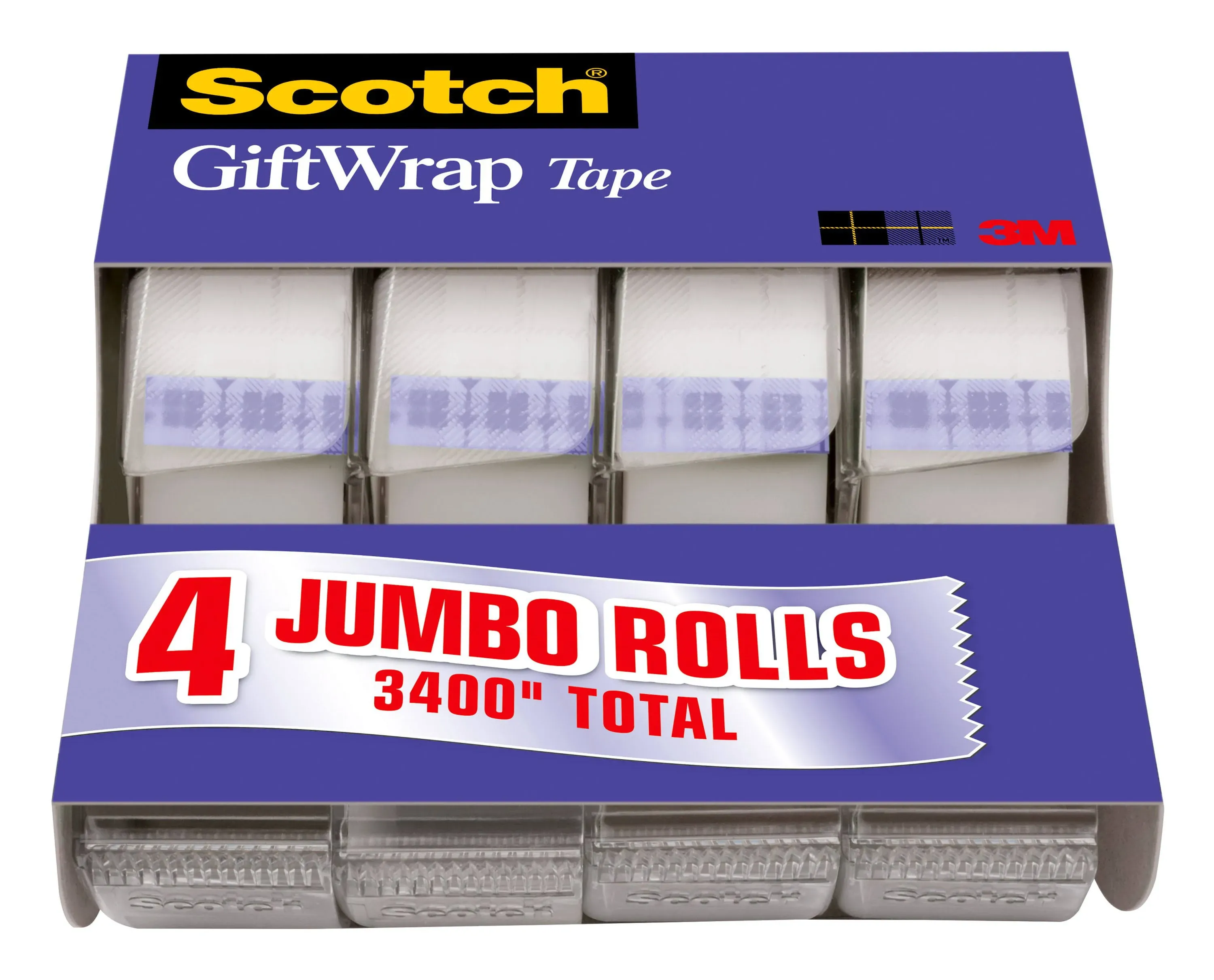 Scotch Gift Wrap Tape with Dispenser, 0.75" x 23.61 yds., Transparent, 4/Pack