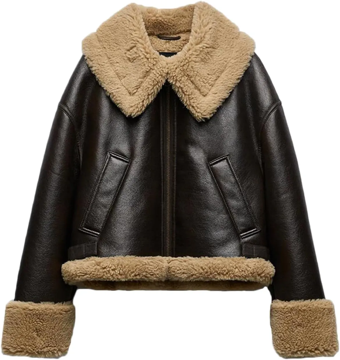 Stradivarius Soft Faux Fur Double-Faced Biker Jacket Black M