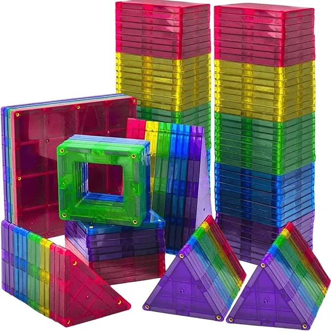 Magees Magnetic Building Blocks 100 Set - Magnet Toys Building Strongest Magnets - Magnetic Tiles Includes Bonus 13 Piece Insert