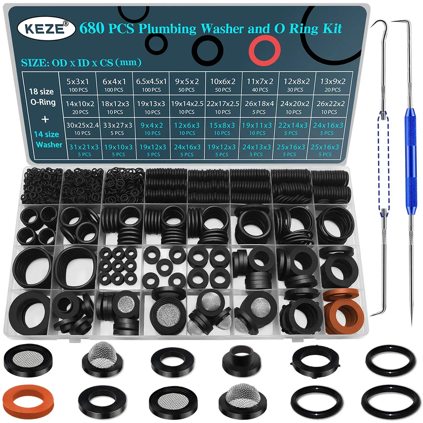 680 PCS Rubber Washer Assortment Kit 14 Size Water Hose Washers &amp; 18 Size