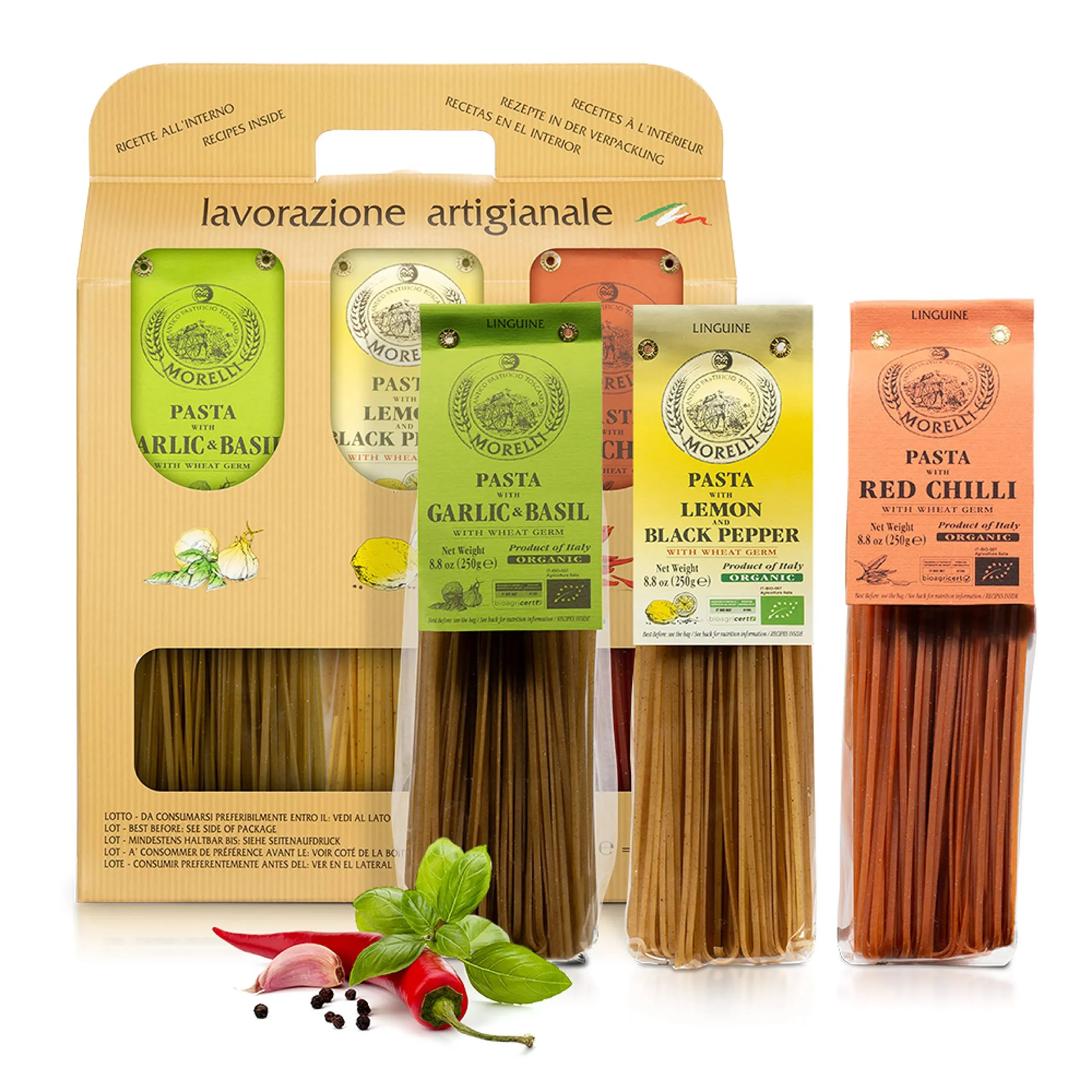 Morelli Organic Tricolor Pasta Linguine Italian Gift Set