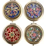 Rich Boxer 4 Pcs Vintage Foldable Mirror Metal Vanity Mirror Travel Mirror Makeup Mirror Pocket Mirror Double Sided Compact Cosmetic Mirror, Bronze, Random Style