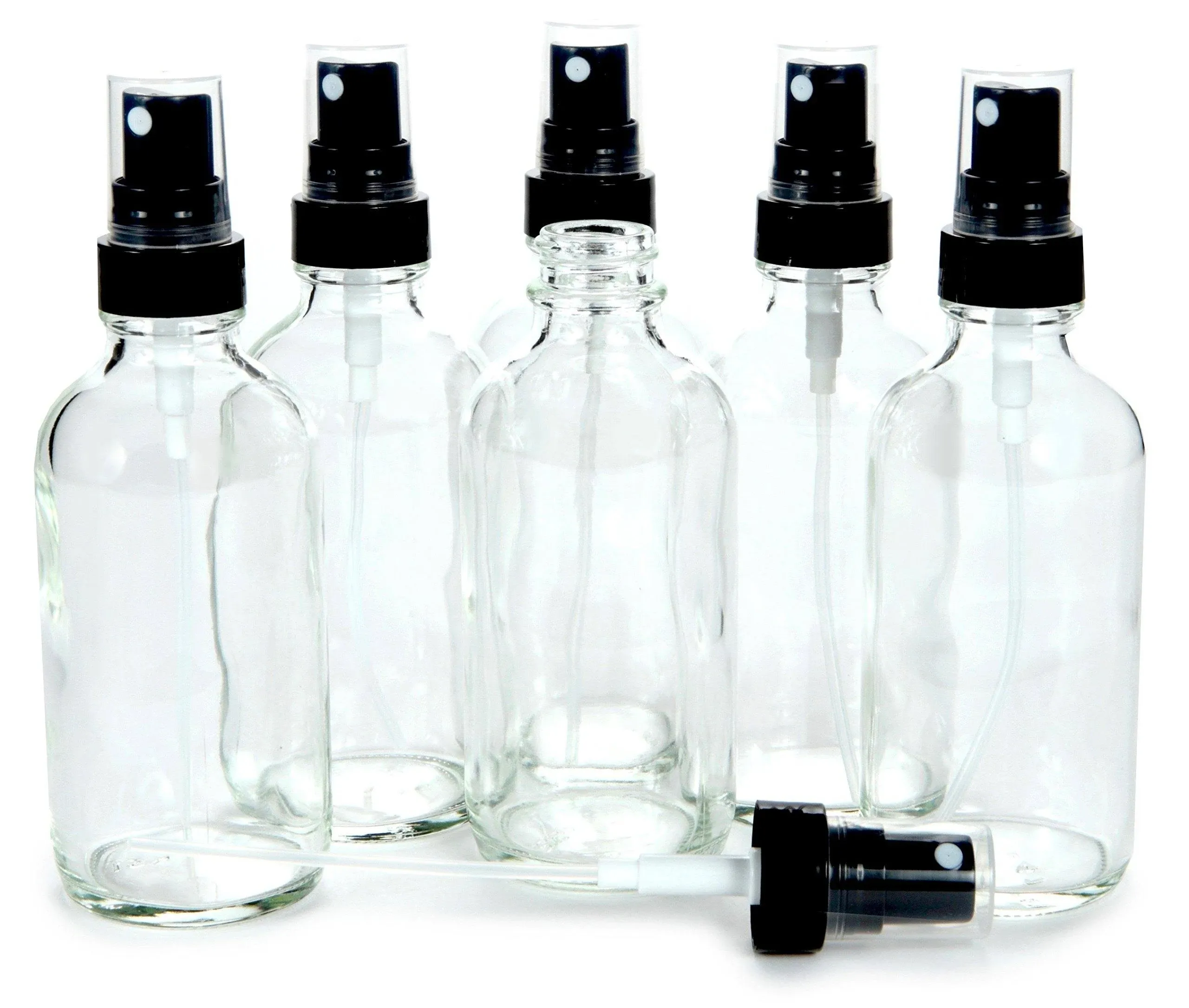 Vivaplex, 6, Clear, 4 oz Glass Bottles, with Black Fine Mist Sprayers