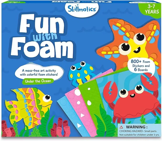 Skillmatics Art Activity - Fun with Foam Underwater Animals, No Mess Felt Sticker Art for Kids, Stocking Stuffers, DIY Craft Kits, Christmas Gifts for Boys & Girls Ages 3, 4, 5, 6, 7