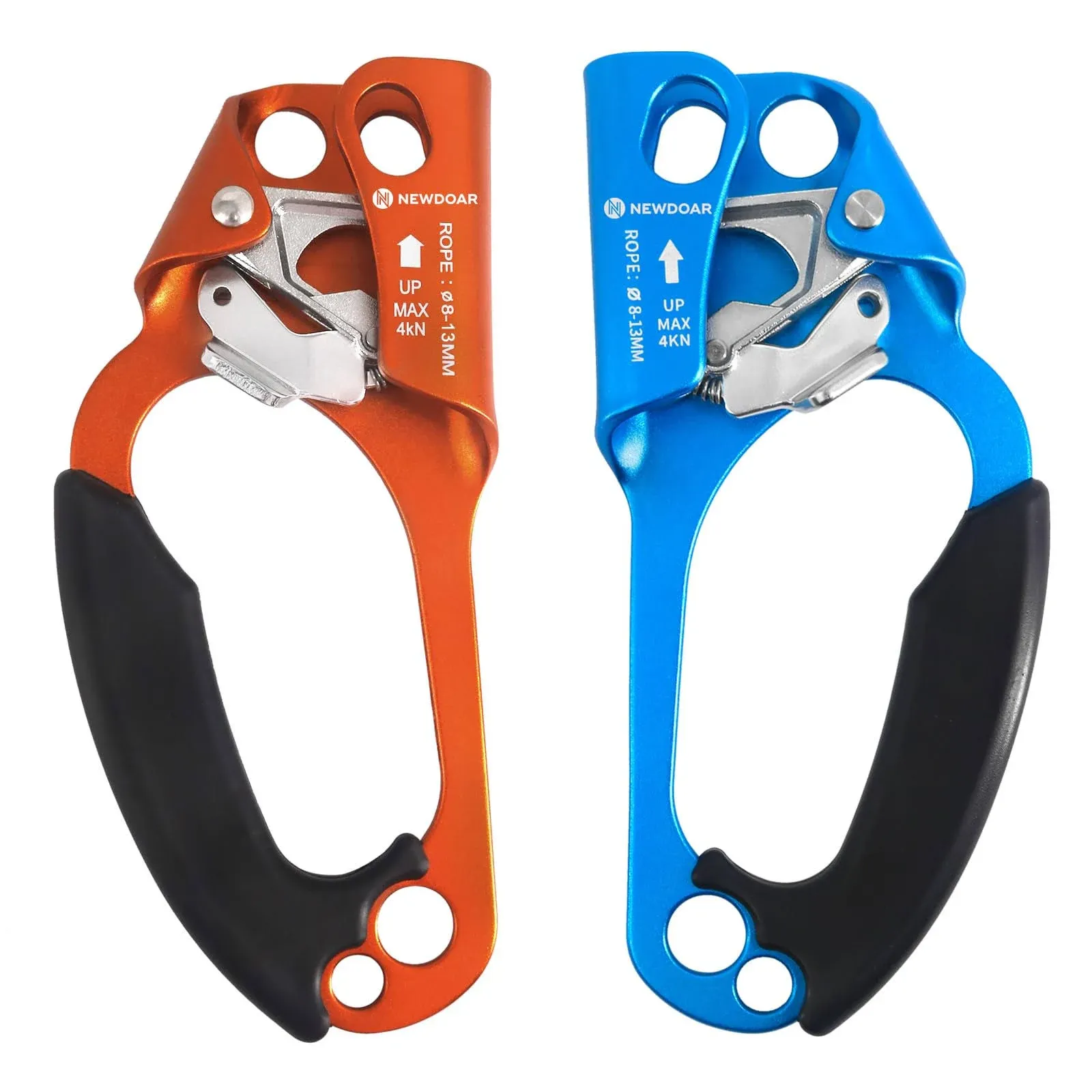 NewDoar UIAA & CE Certified Hand Ascender Rock Climbing Tree Arborist Rappelling Gear Equipment Rope Clamp for 8~13MM Rope-Orange Left&Blue Right