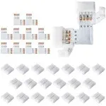 JACKYLED 10pcs LED Strip Connectors L Shape 4-Pin with 22pcs Connector Clips, 10mm Wide RGB Splitter Right Angle Corner Connector Solderless Gapless