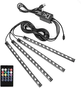 Sunnest Car Led Strip Lights, 4pcs 48 Usb Led Interior Lights, Multicolor Music Car Strip Light Under Dash Lighting Kit With Sound Active Function