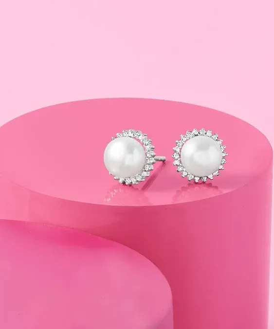 Ross-Simons Cultured Button Pearl Diamond Stud Earrings