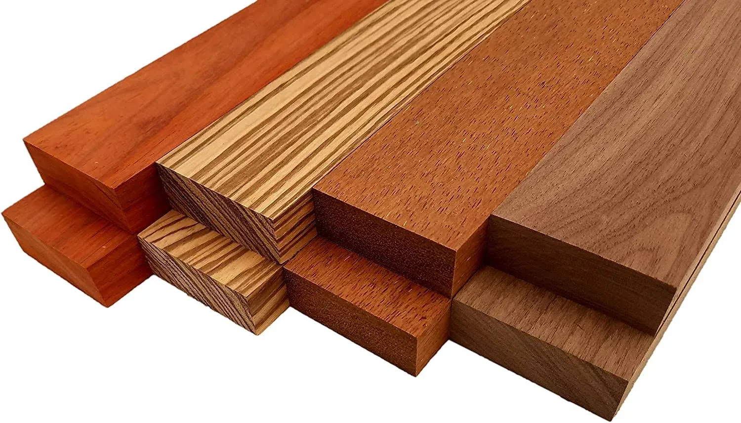 Imported Exotic Hardwood Variety Pack - Zebrawood, Walnut, Padauk, Okoume - 3/4 inch x 2 inch (8 Pcs), Size: 3/4 x 2 x 24