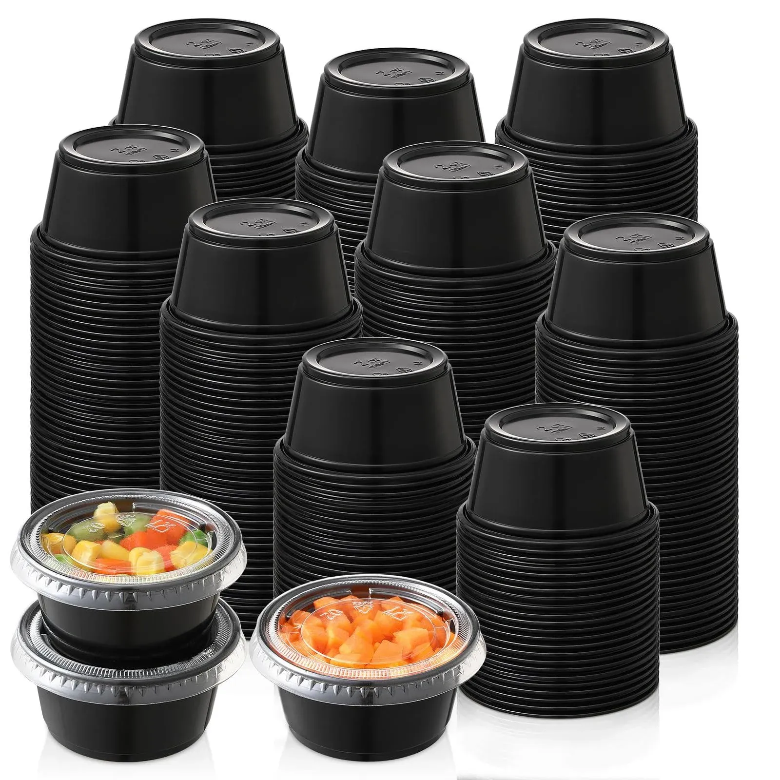 Aozita 200-2 oz Black Jello Shot Cups, Portion Cups, Small Plastic Containers ...