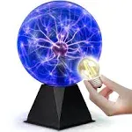 Playbees Colorful Plasma Ball - 7 inch - Static Electricity in A Vacuum Pressurized Glass Globe - Blue, Nebula, Thunder Lightning, Plug-in - for