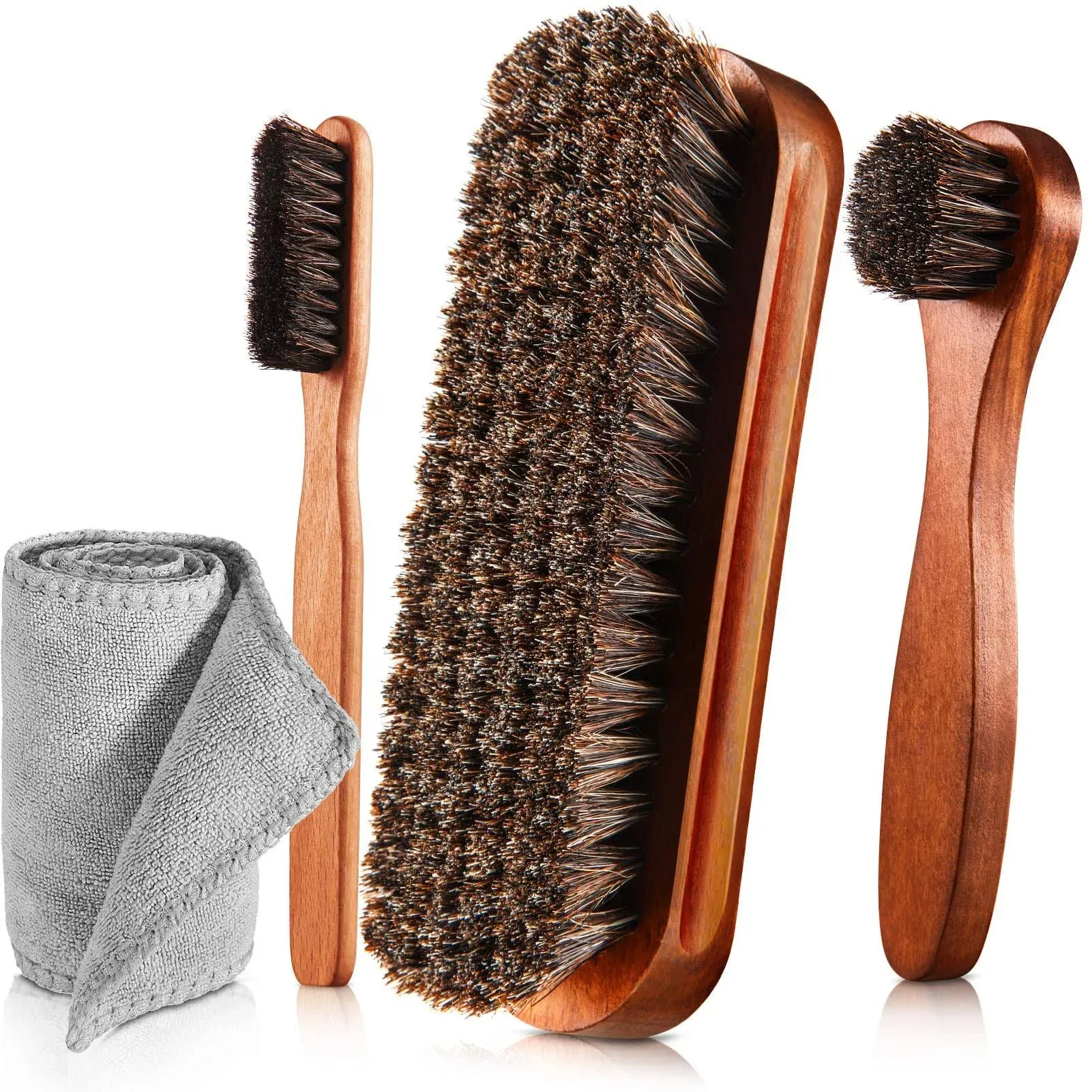 4 Pcs Horsehair Shine Shoes Brush Kit Polish Dauber Applicators Cleaning Leat...