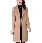 Aprsfn Women's Winter Wool Coats Long Sleeve One Buttoned Pea Coats Notched Lapel Jackets Mid-Length Windproof Overcoat