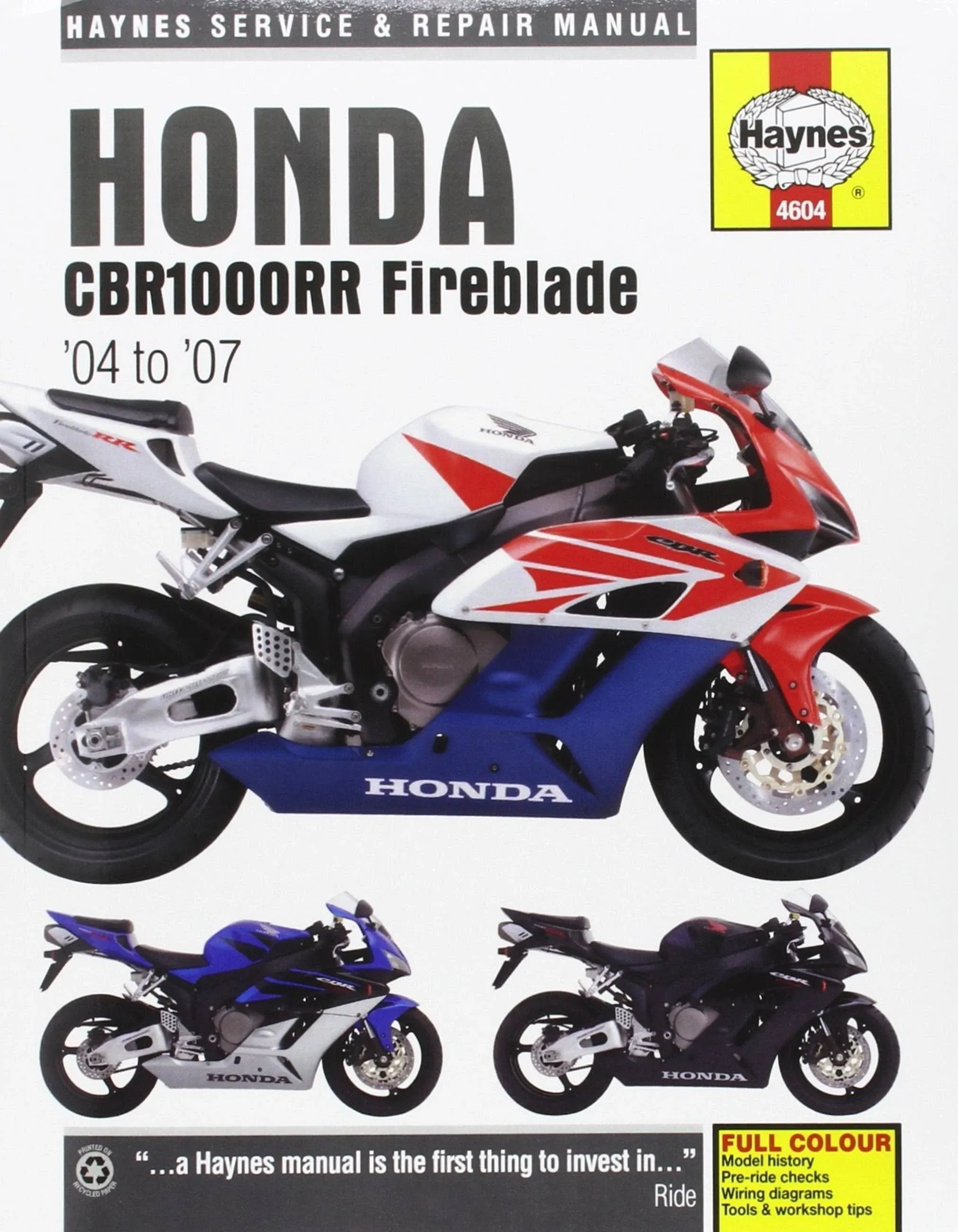 2004 - 2007 Honda CBR1000RR Fireblade Haynes Service Repair Manual Book 2970