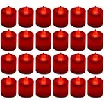 LANKER 24 Pack Flameless Led Tea Lights Candles - Flickering Battery Red