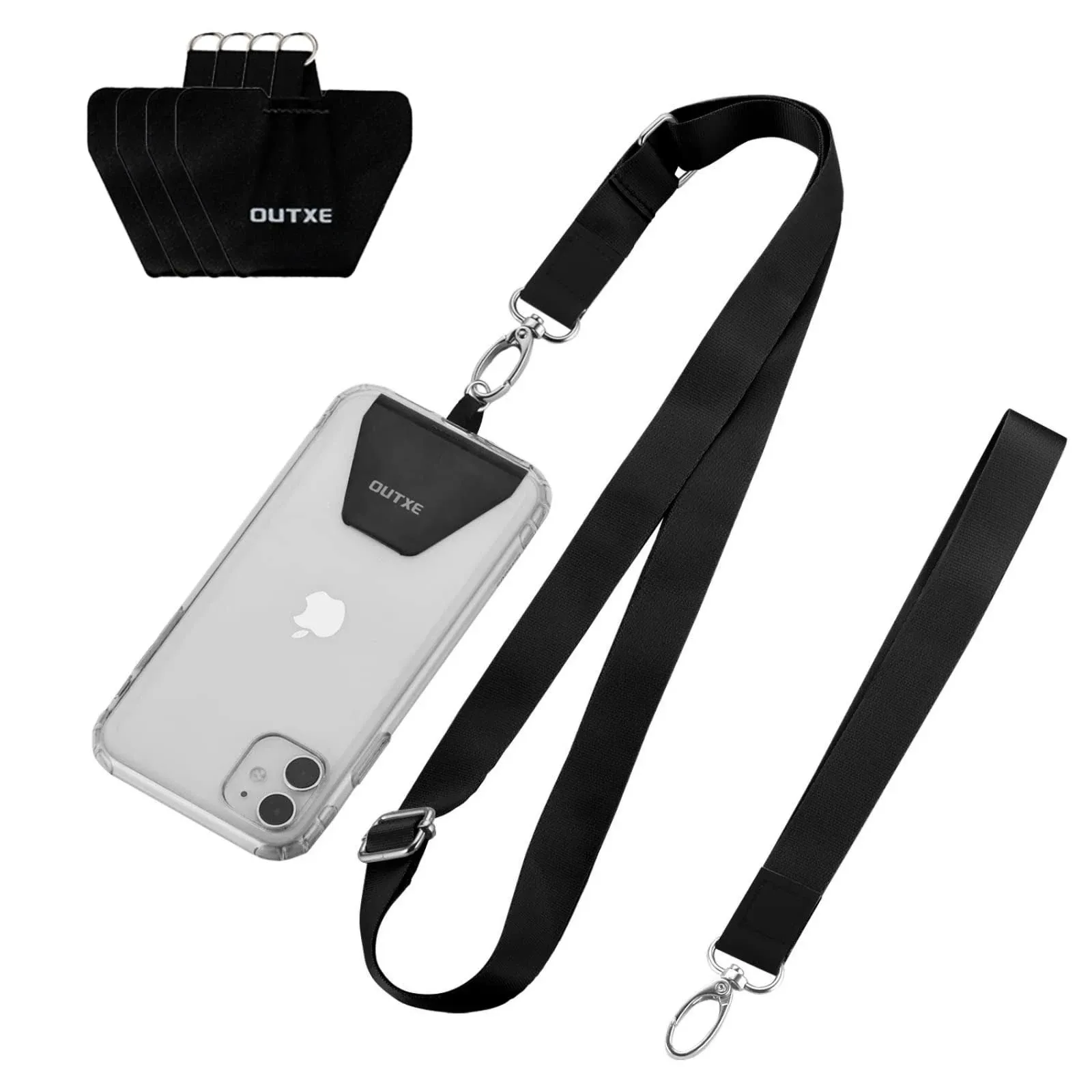 Phone Lanyard - 4× Pads, 1× Adjustable Neck Strap, 1× Wrist Strap, Nylon Lany...