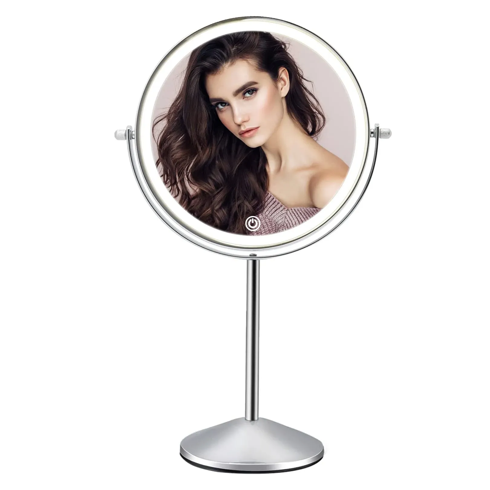 FASCINATE Handheld Mirror with Lights, 1X 10X Double Sided Magnifying Mirror with Swivel Handle, Perfect for Travel, Compact, Pocket, Purse, Folding, with USB Charging