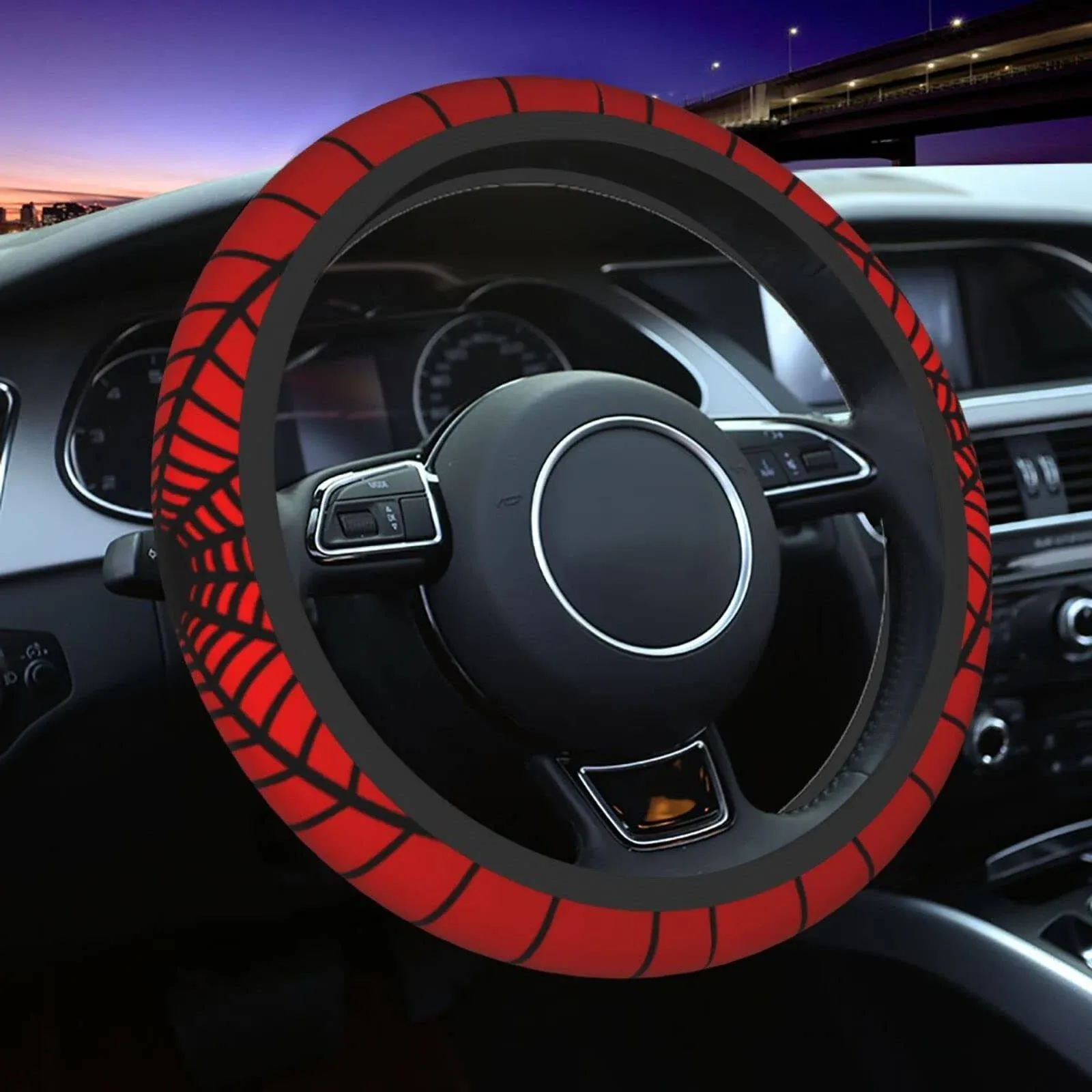 Red Spider Web Steering Wheel Cover Universal 15 Inch Cute Car Accessories Protector for Women Men