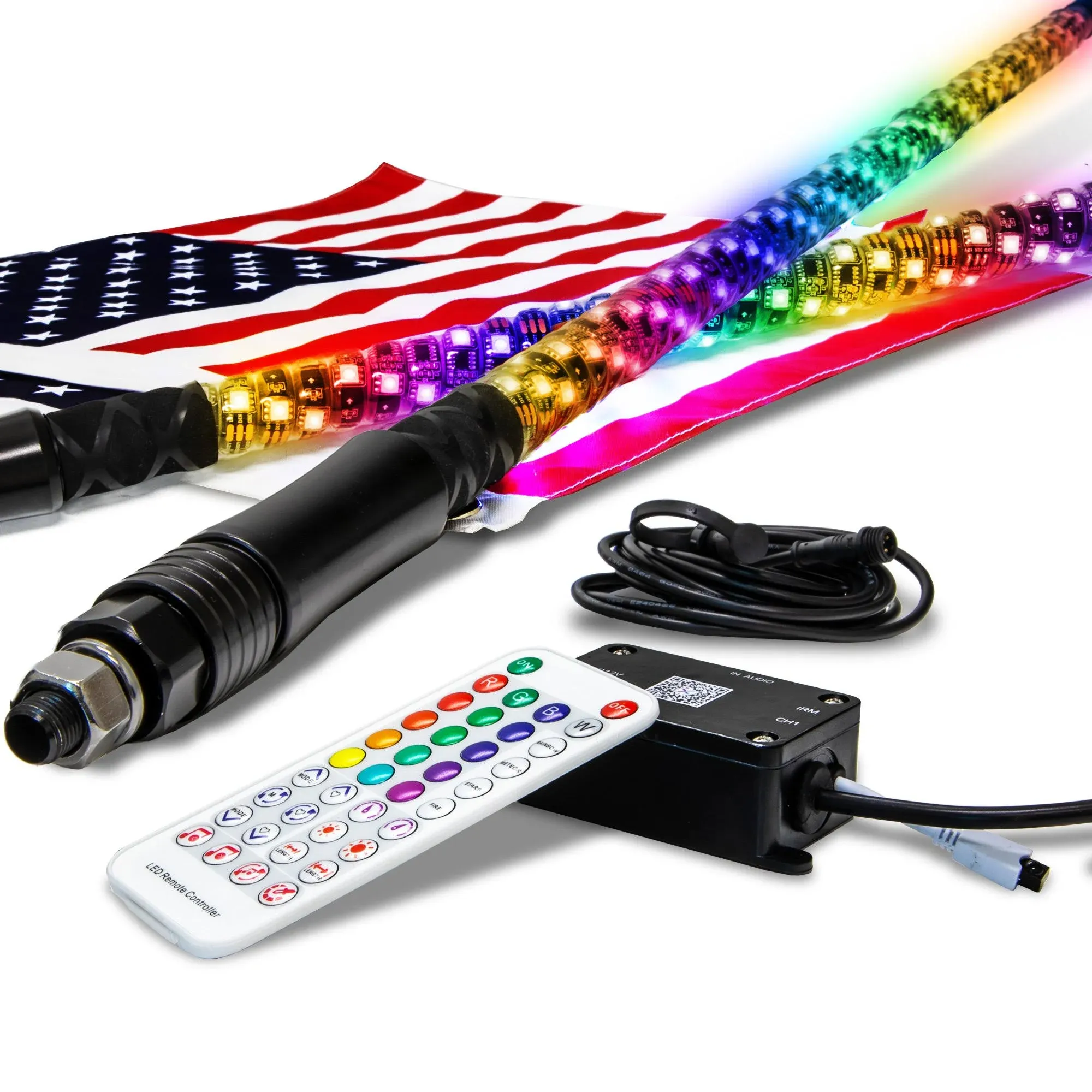 True Mods 2pc 4ft Spiral RGB LED Whip Flag Light for UTV ATV [Bluetooth App] Dancing Waterproof LED Lighted Whip Antenna Pole Stick for RZR Can-Am