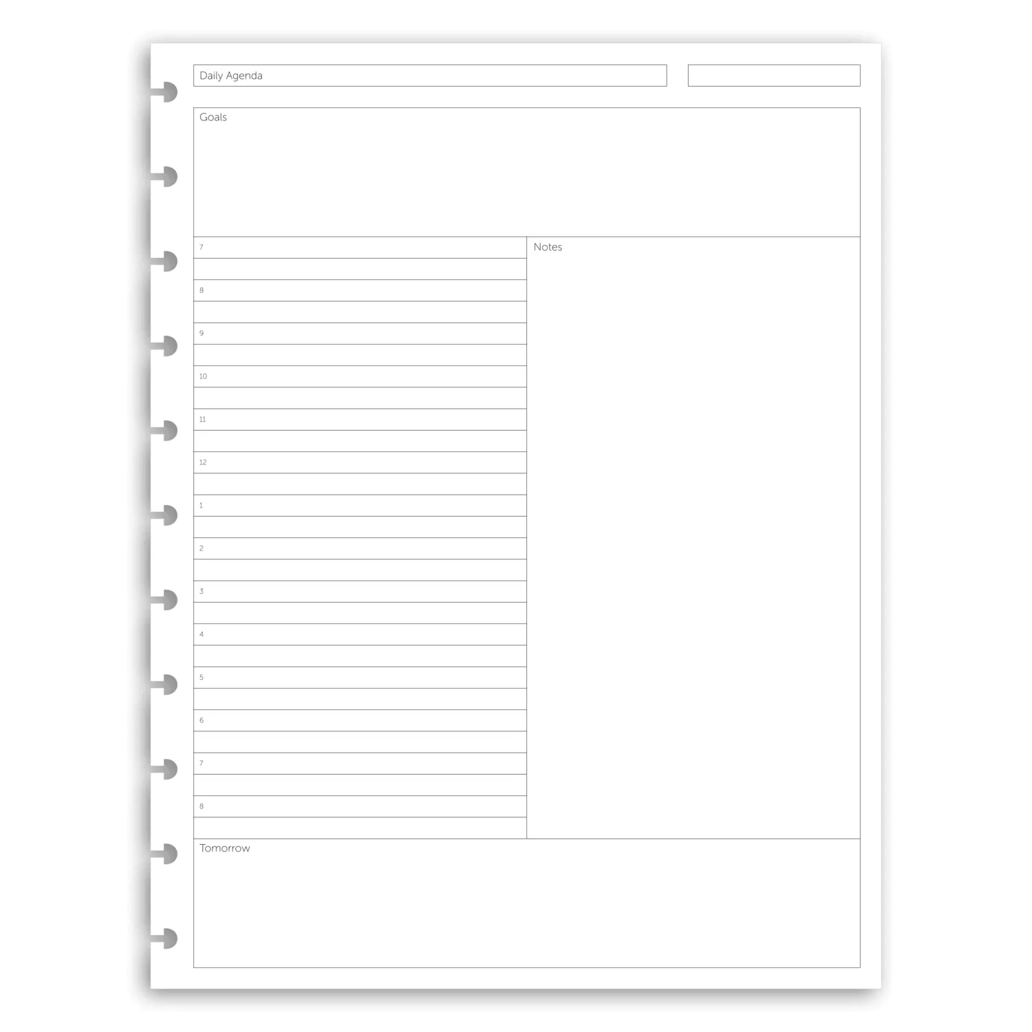 Eleven Discs Letter Size Daily Agenda Sheets