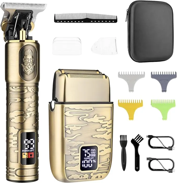 GSKY Hair Trimmer for Men Professional, Men's Hair Clippers T Blade Clippers for Hair Cutting, Zero Gapped Cordless Beard Trimmer with LED Display for Gift, Barbers and Stylists (Gold,1pc)