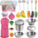 Juboury Kitchen Pretend Play Toys with Stainless Steel Cookware Multicolor 