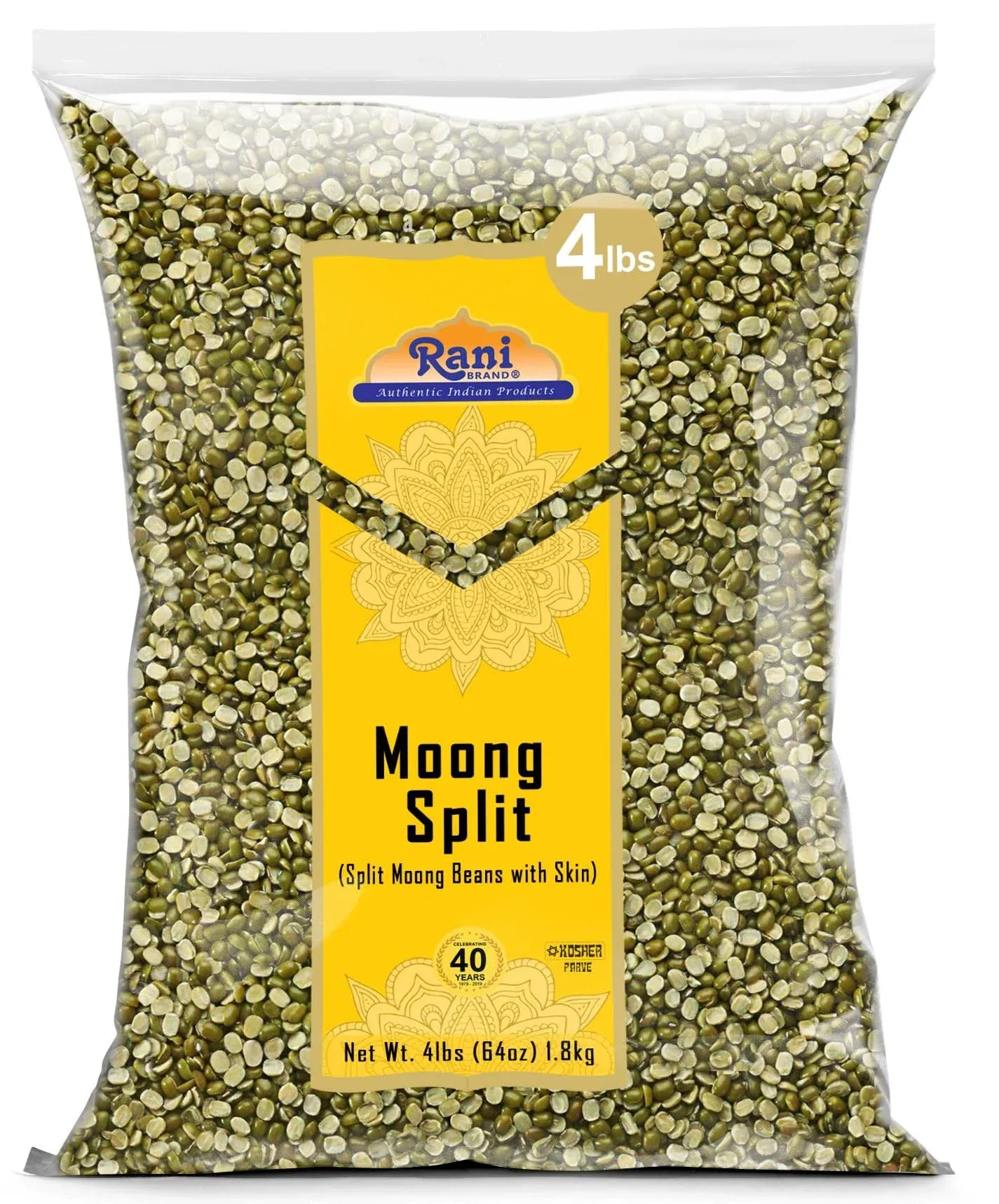 Rani Moong Split (Split Mung Beans \\w skin) Lentils Indian 4lb (64oz) ~ All Natural | Gluten Free Ingredients | NON-GMO | Vegan…