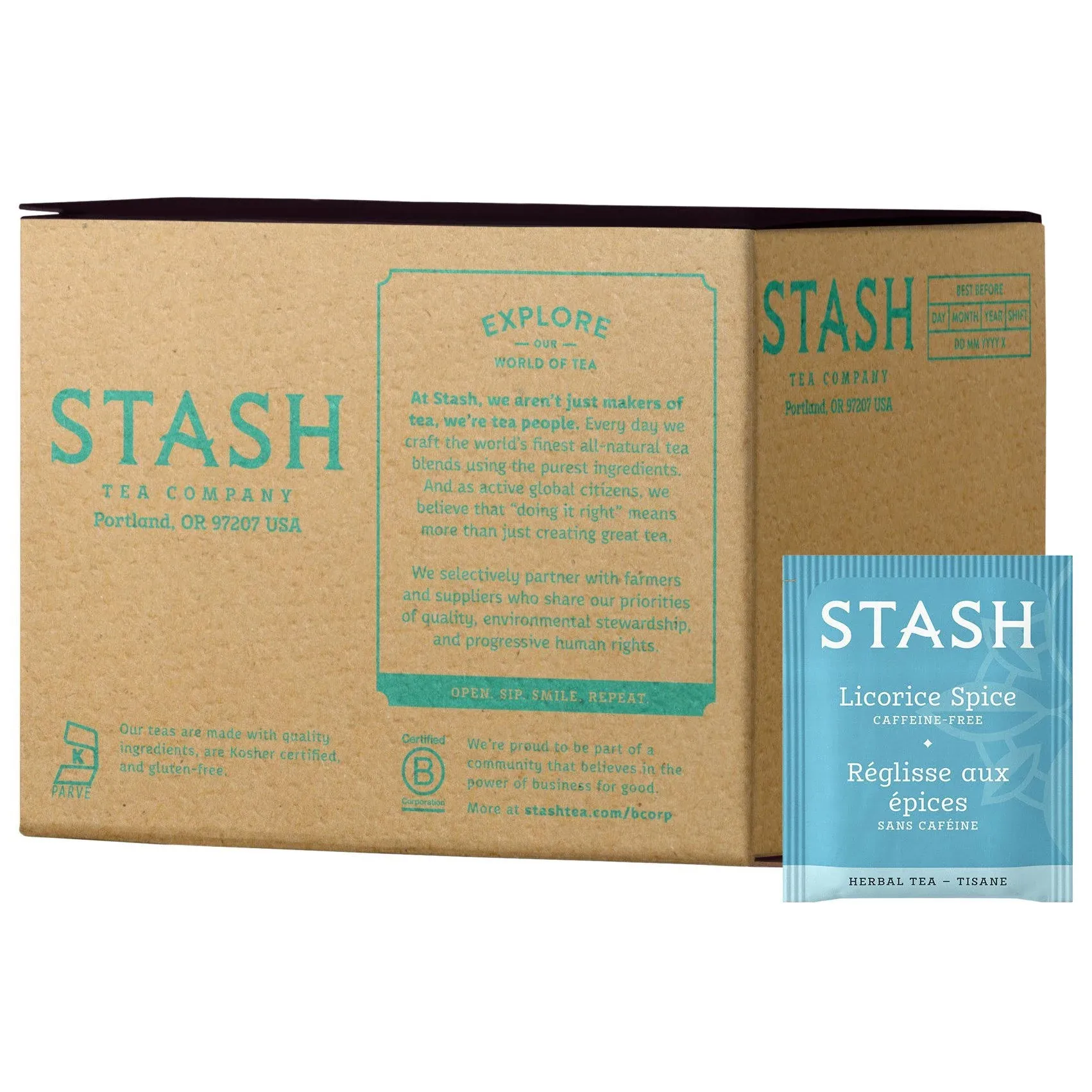 Stash Lot de 100 sachets de tisane réglisse-épice sans caféine