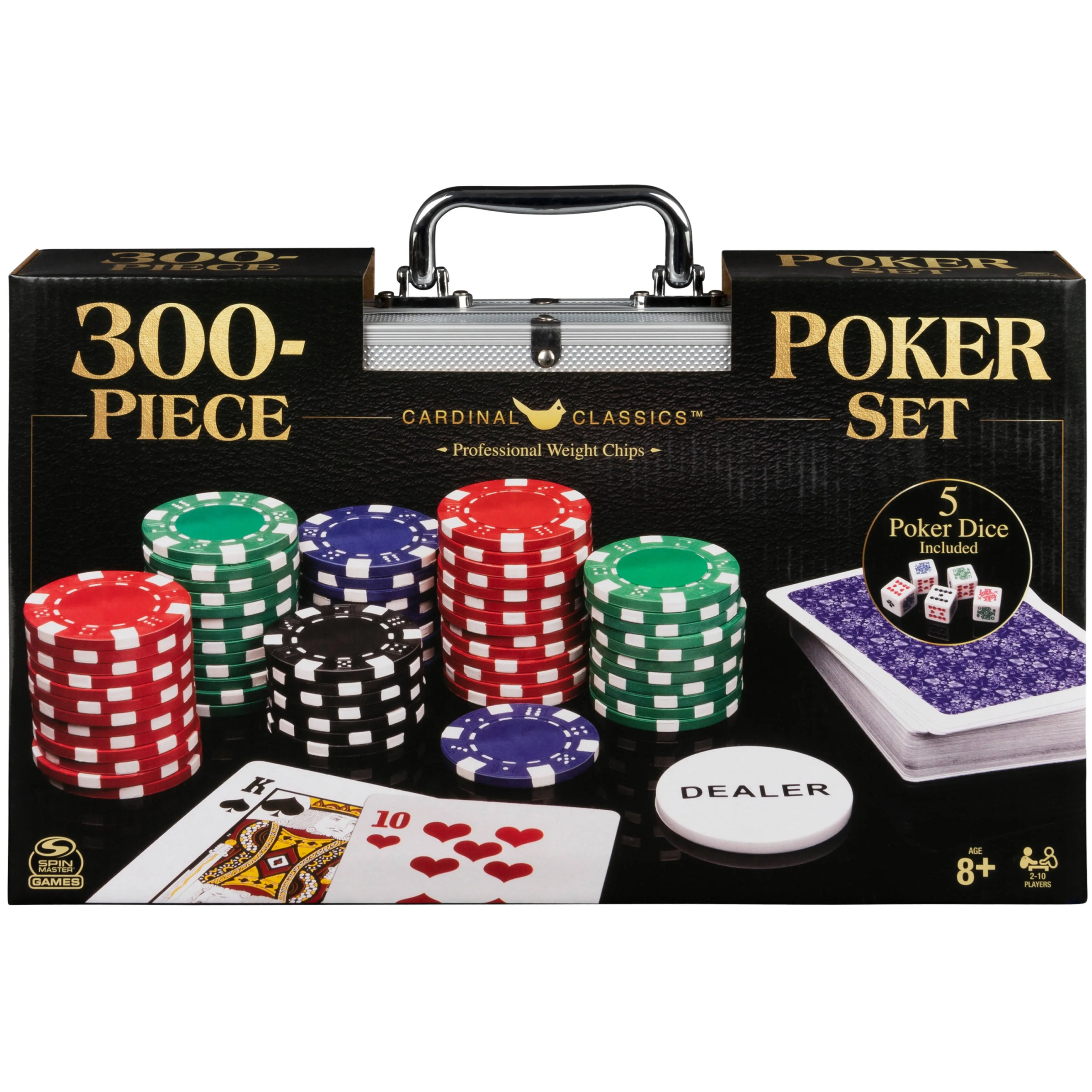 300-piece Poker Set with Aluminum Carrying Case & Professional Weight Chips Plus 5 Poker Dice