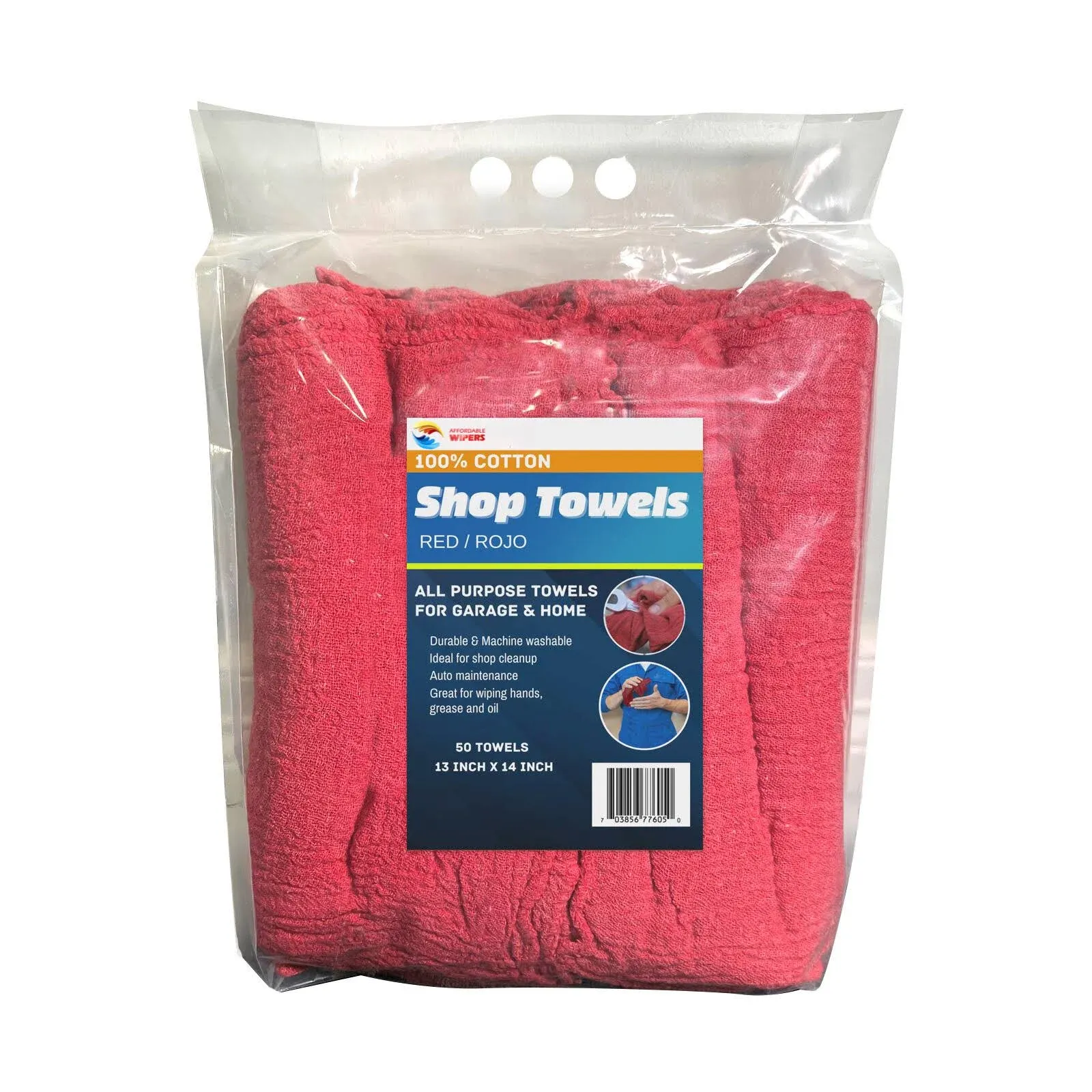 Affordable Wipers New Industrial A-Grade Shop Towels -Red Cleaning Towels- Multipurpose Cleaning Red 50-Pack