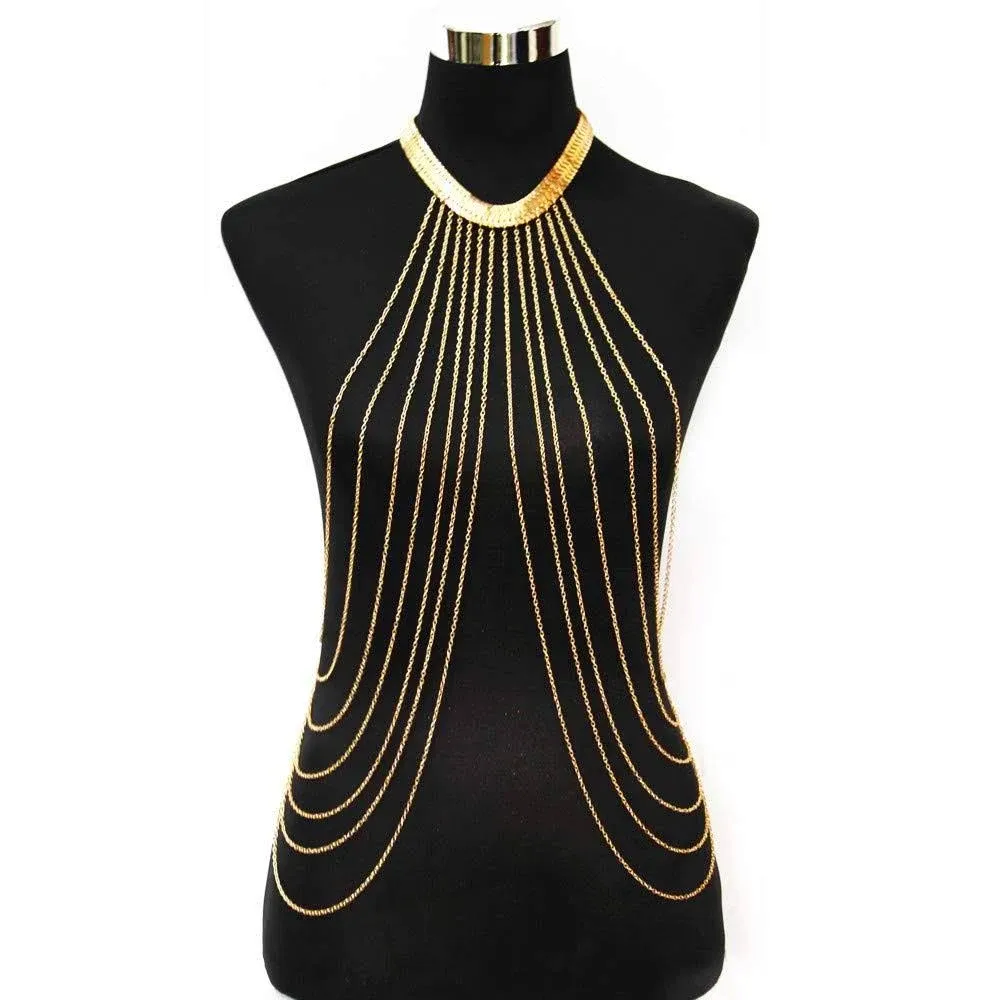 Body Chain Layered Gold Tassels Necklace Fashion Jewelry Belly Waist Bra Boho