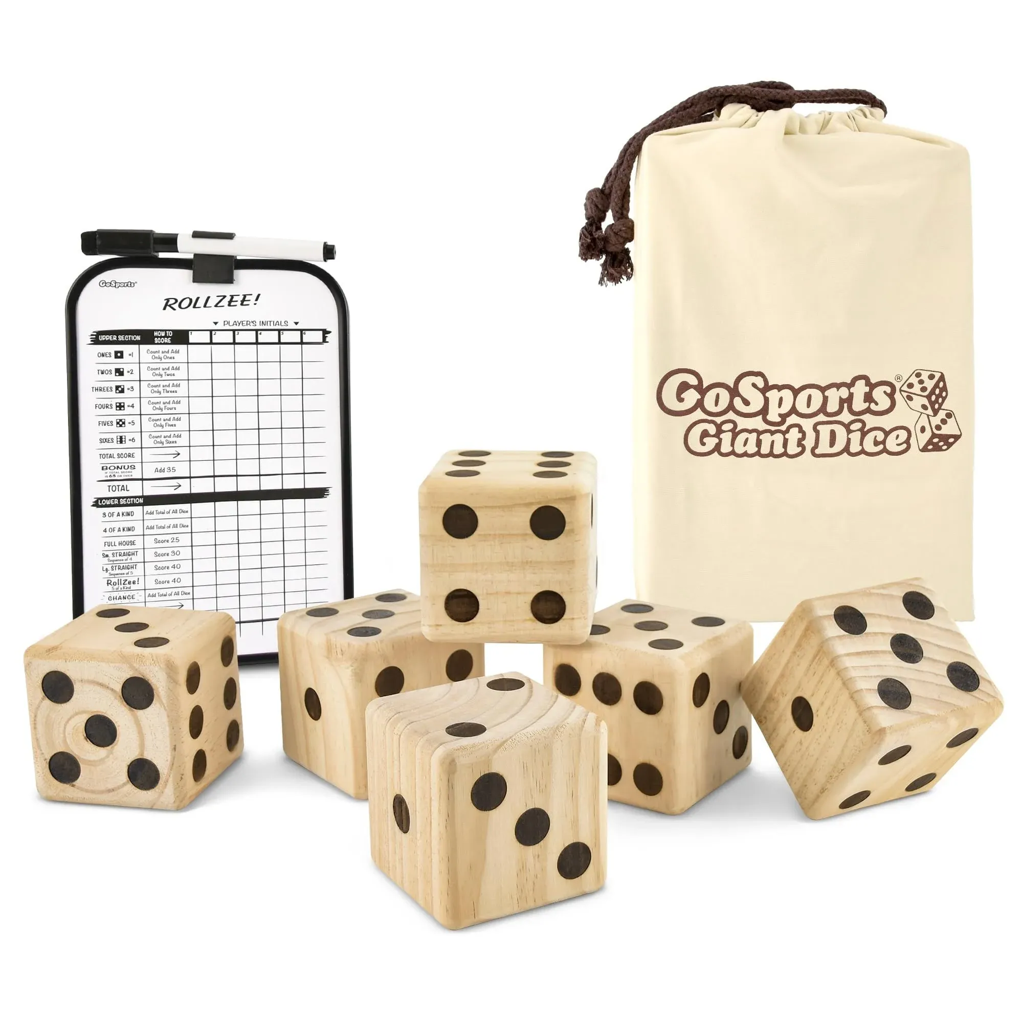 GoSports Giant 3.5&#034; Wooden Playing Dice Set!  *Bonus Scoreboard &amp; Carry Case* 