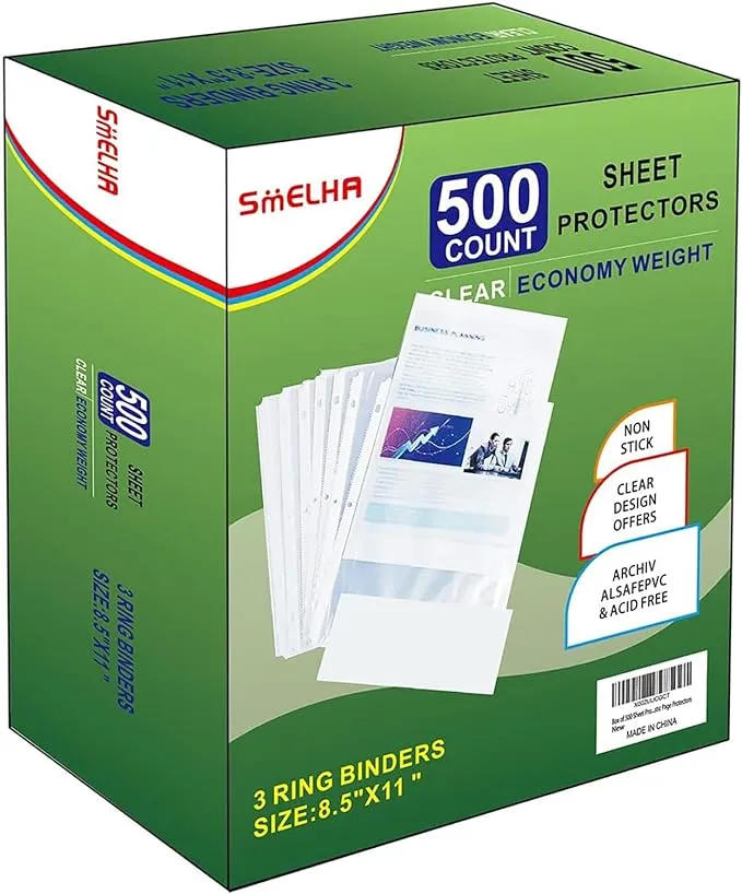 Sheet Protectors 500 Page,Page Protector 8.5" x 11" ，Upgraded Clear Plastic Page Protectors,for 3 Ring Binder, Top Loading Paper Protector with Reinforced Holes,Holds Multiple Sheets，Letter Size