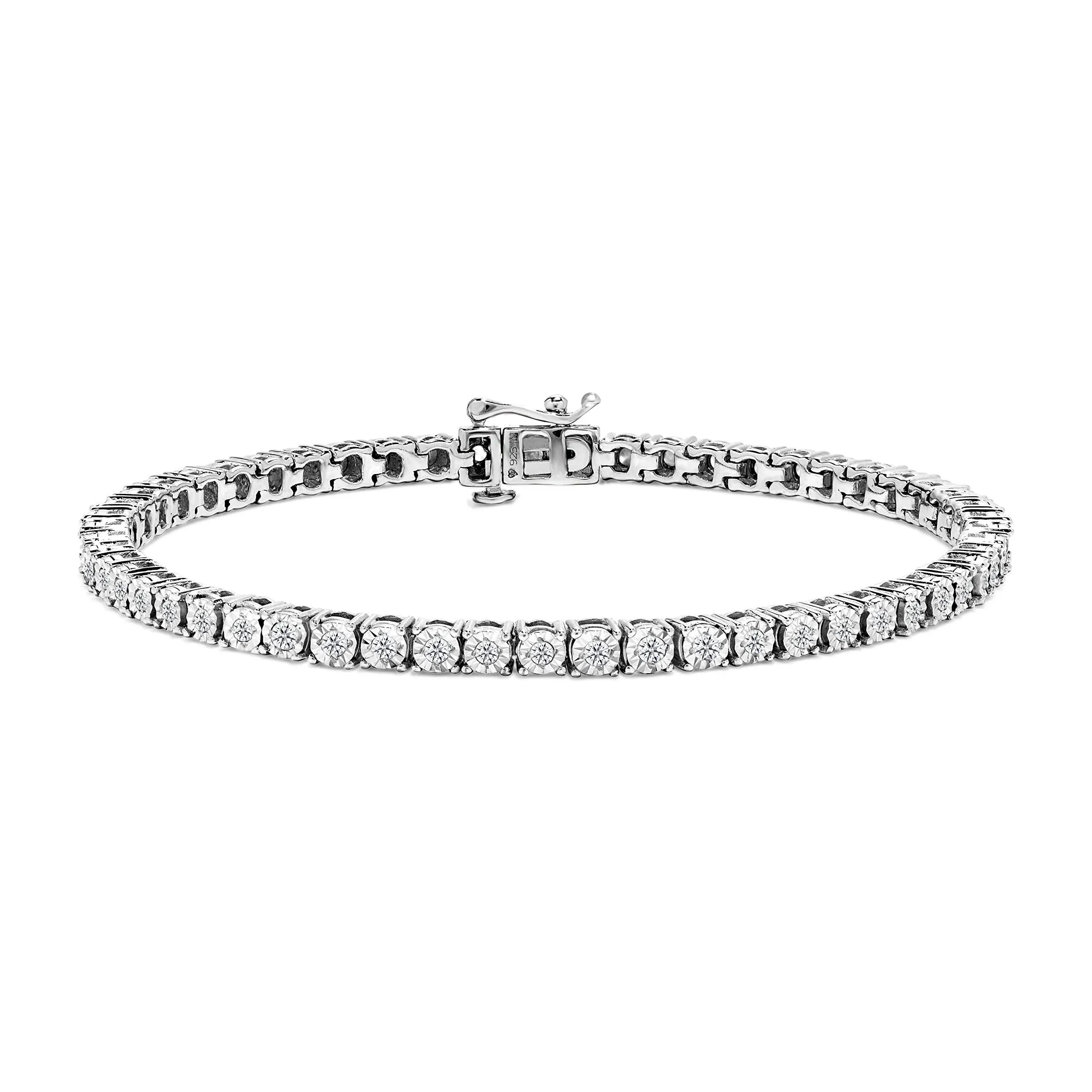 Certified Sterling Silver 1.0 Carat Diamond Round Miracle Plate Tennis Bracelet