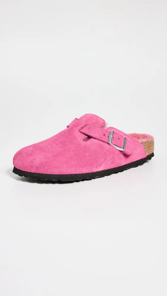 Birkenstock - Sabots ouverts à doublure shearling Boston