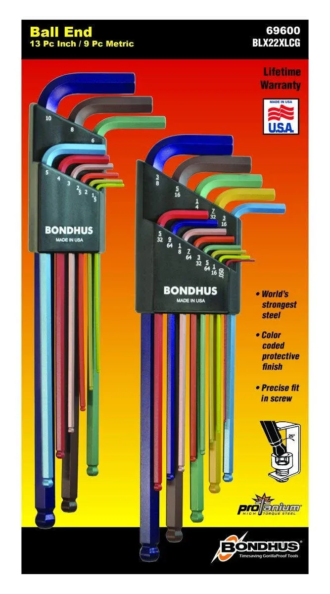 69600 Ball End Doublepk Lwrench Set W/colorguard 13 Piece