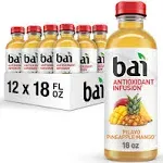 Bai Pilavo Pineapple Mango, Antioxidant Infused Beverage, 18 fl oz Bottles, 12 Pack