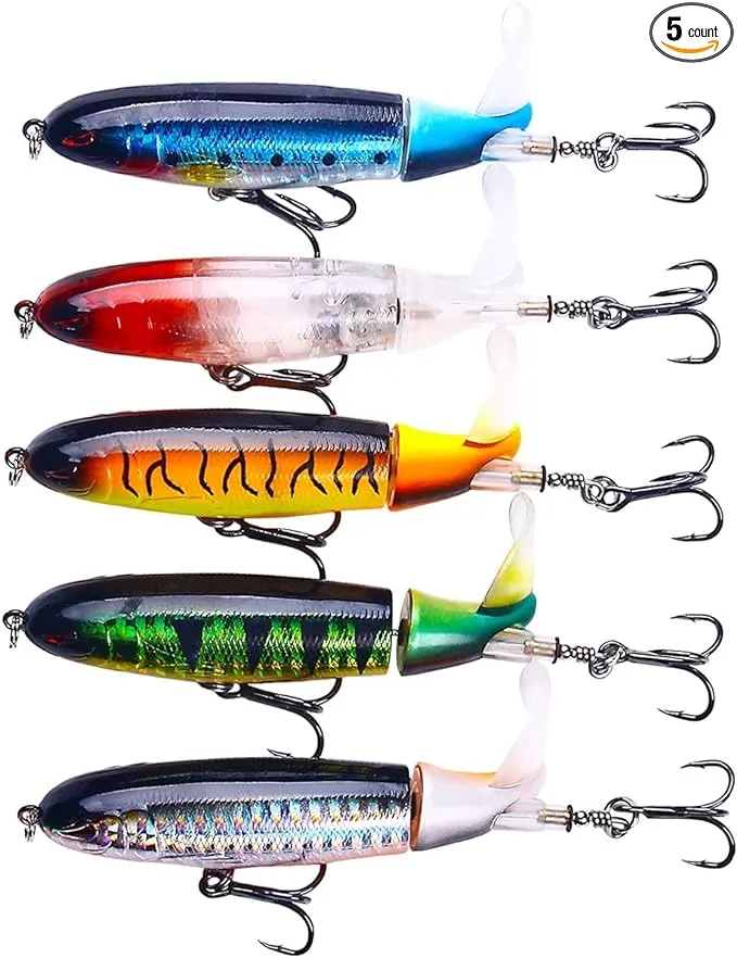 Topwater Fishing Lures for Bass Fishing with Storage Box, Whopper Popper Fishing Lure for Bass Catfish Pike Perch, Floating Pencil Bass Bait with Rotating Tail Freshwater or Saltwater