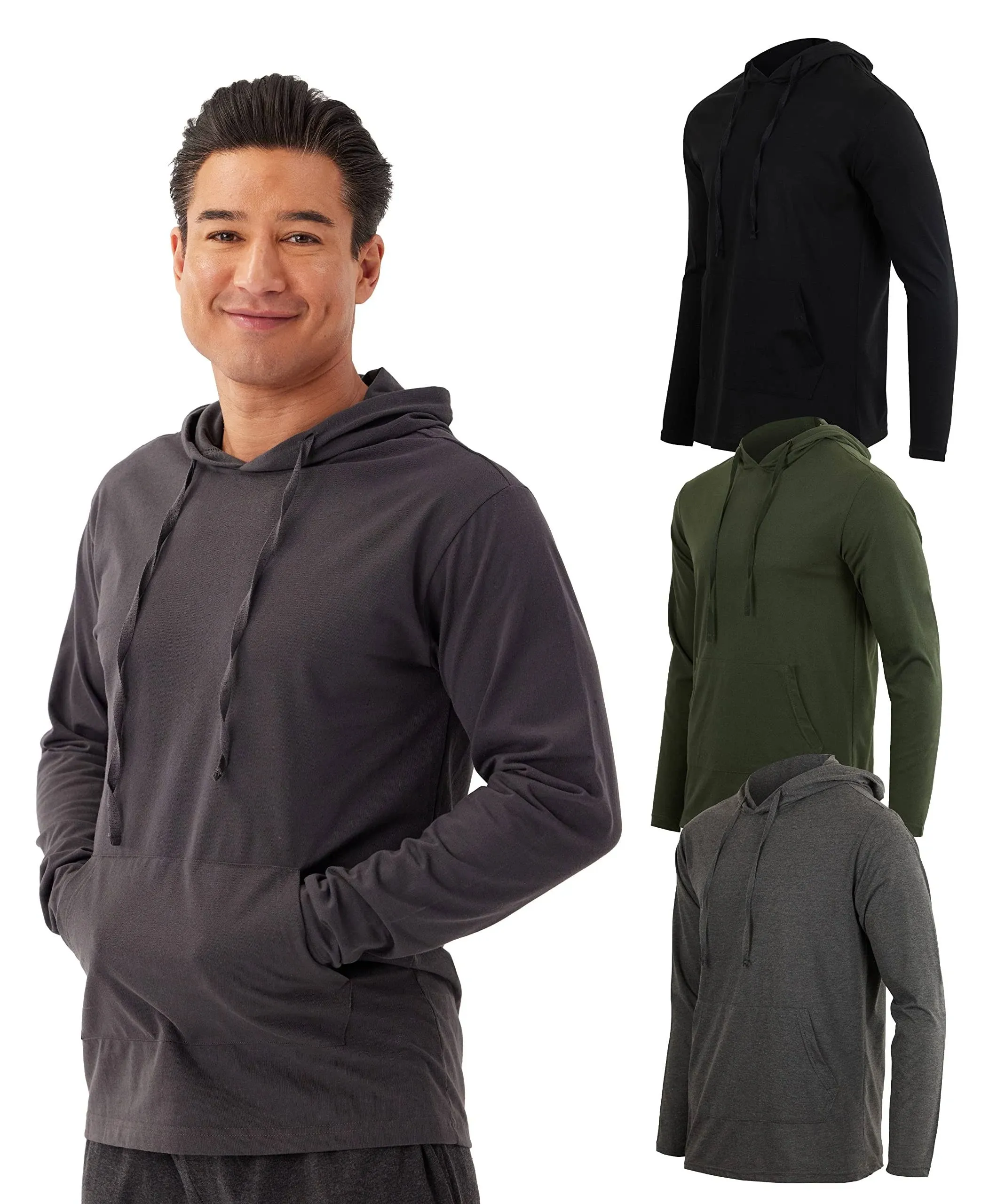 Real Essentials 3 Pack: Men's Cotton Lightweight Casual Pullover Drawstring ...