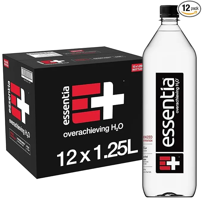 Essentia Bottled Water, 1 Liter, 12-Pack, Ionized Alkaline Water:99.9% Pure, Infused With Electrolytes, 9.5 pH Or Higher With A Clean, Smooth Taste