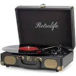 Vinyl Record Player 3-Speed Bluetooth Suitcase Portable Belt-Driven Record 