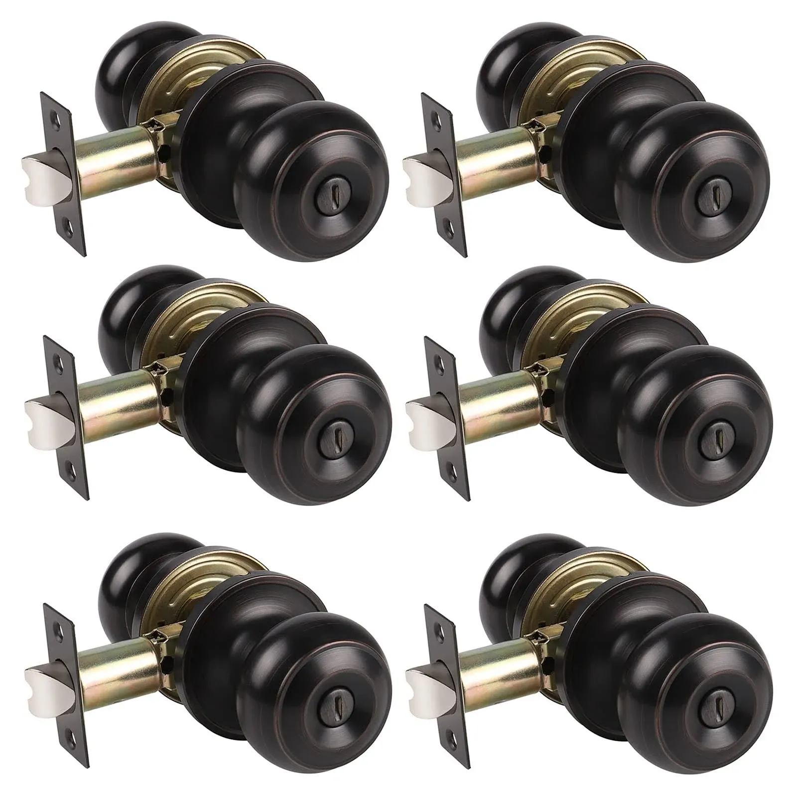 Gobrico 6 Pack Keyless Privacy Handles Flat Ball Door Knobs in Oil Rubbed Bronze ...