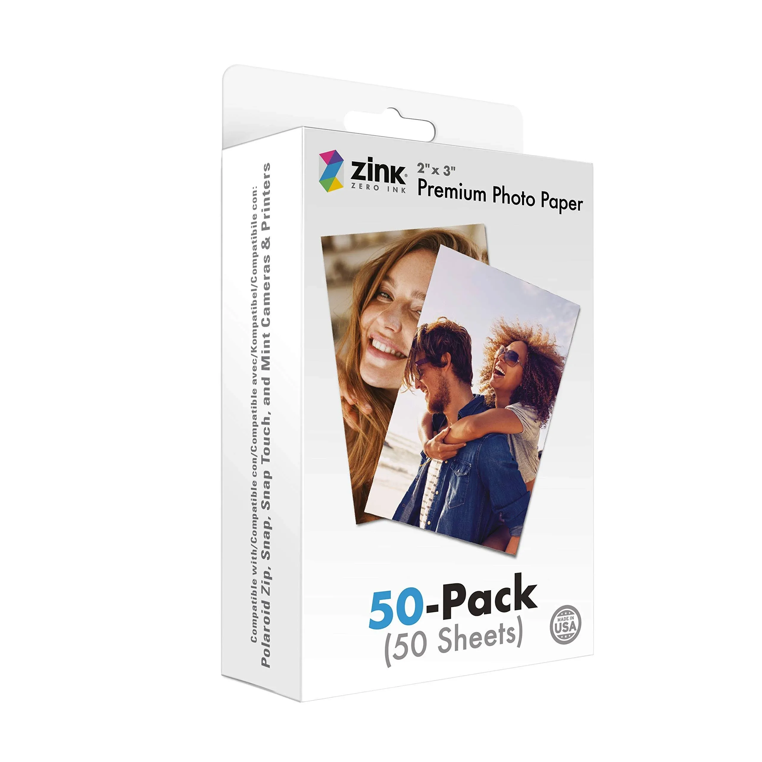 Zink 2"x3" Premium Instant Photo Paper (50 Pack) Compatible with Polaroid Snap, Snap Touch, Zip and Mint Cameras and Printers, 50 count (Pack of 1)