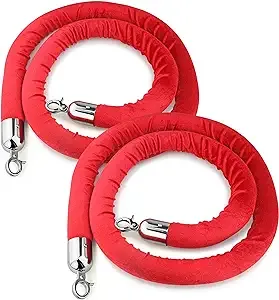 New Star Foodservice 54767 Red Velvet Stanchion Rope with Chrome Plated Hooks,