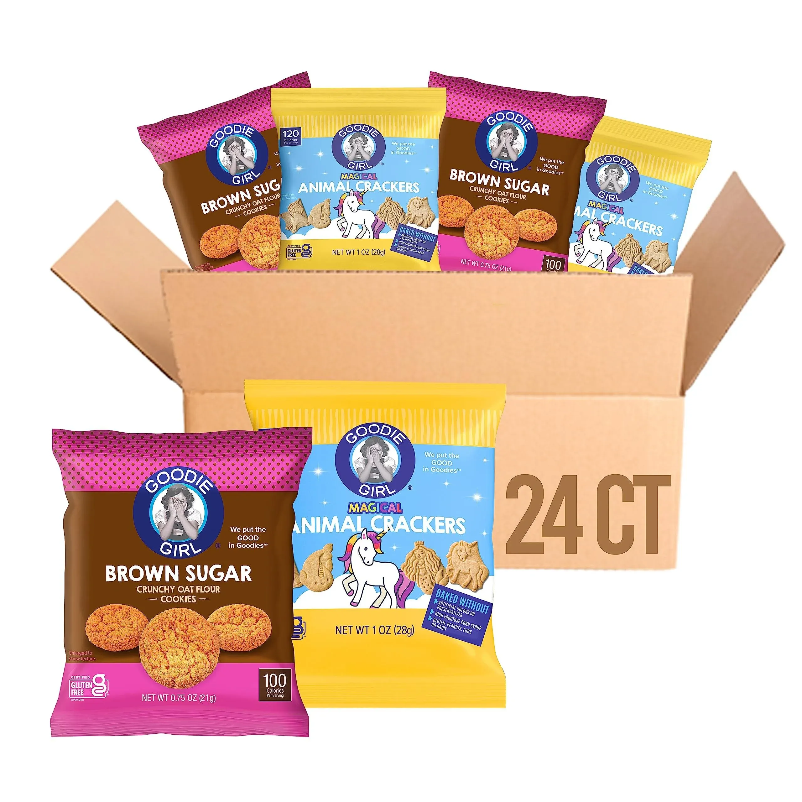 Goodie Girl Snack Pack Variety Pack, Magical Animal Crackers, Mini Chocolate Chip & Brown Sugar | Gluten Free, Peanut Free (Pack of 24)