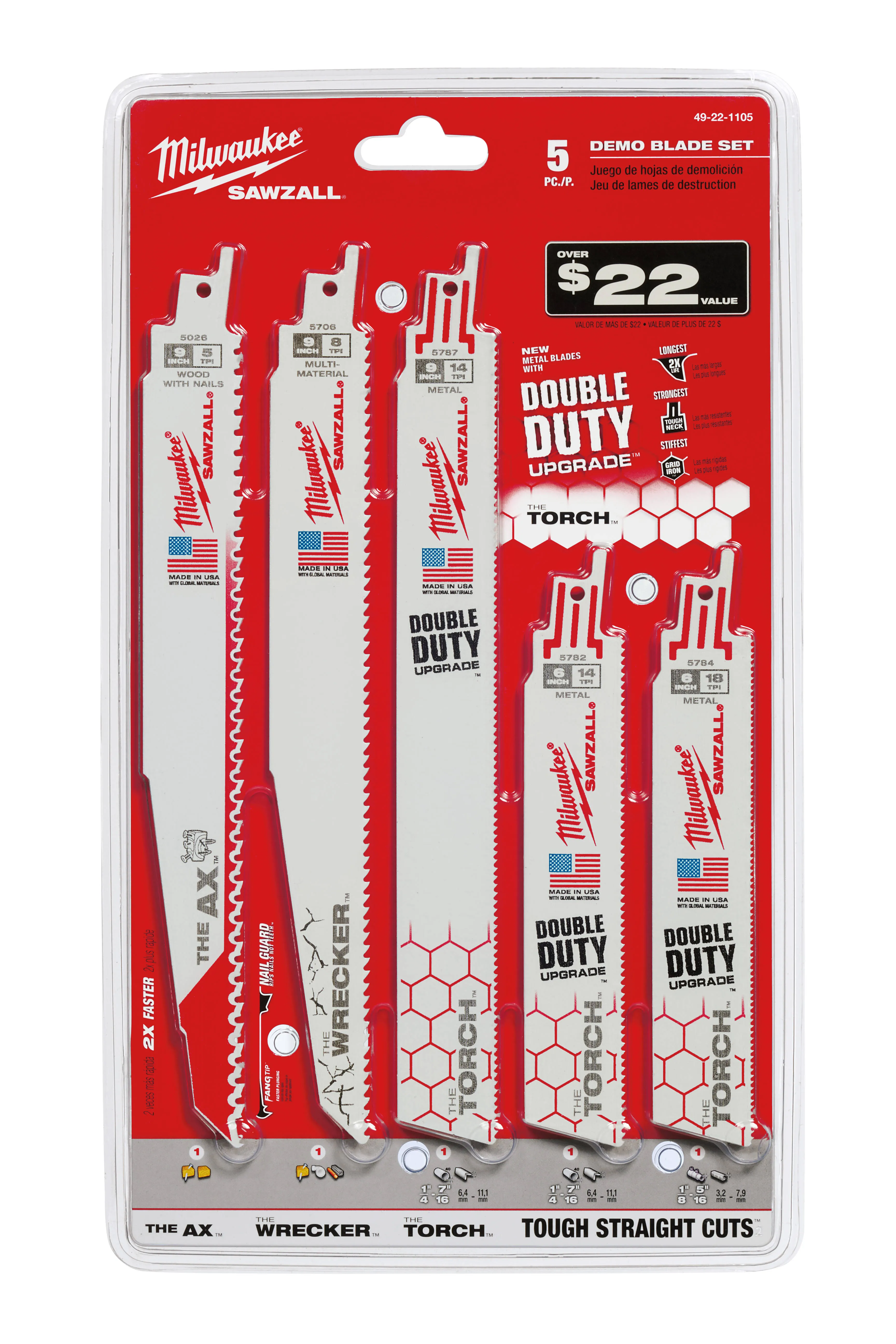 Milwaukee 49-22-1105 5 Piece Demolition Sawzall Blade Set