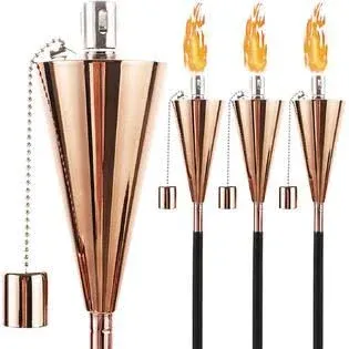 FAB BASED Oil Torch Lamp Torch for Outside/Patio/Garden/Lawn/Backyard - 55 inch - Stainless Steel - Fiber Glass Wick - Set of 4 Pieces-Outdoor Oil Lamp for Citronella Rose Golden