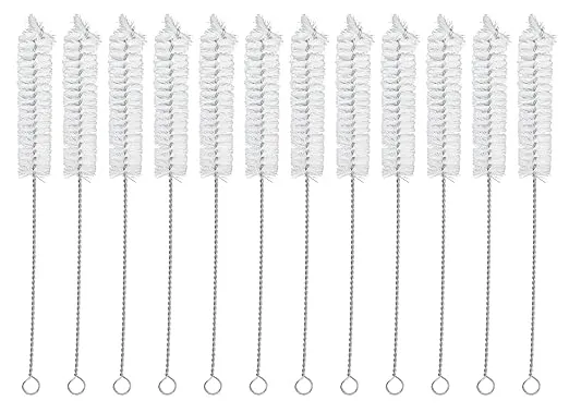 12PK Bristle Cleaning Brushes with Fan-Shaped Ends, 9" - Twisted Stainless Steel Wire Handle - Ideal for 0.6" - 0.8" Diameter Tubes, Bottles, Flasks, Cylinders, Jars, Vases, Cups - Eisco Labs